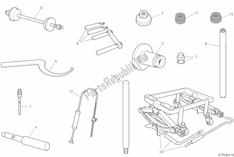 All parts for the Workshop Service Tools (frame) of the Ducati Supersport S 937 2020